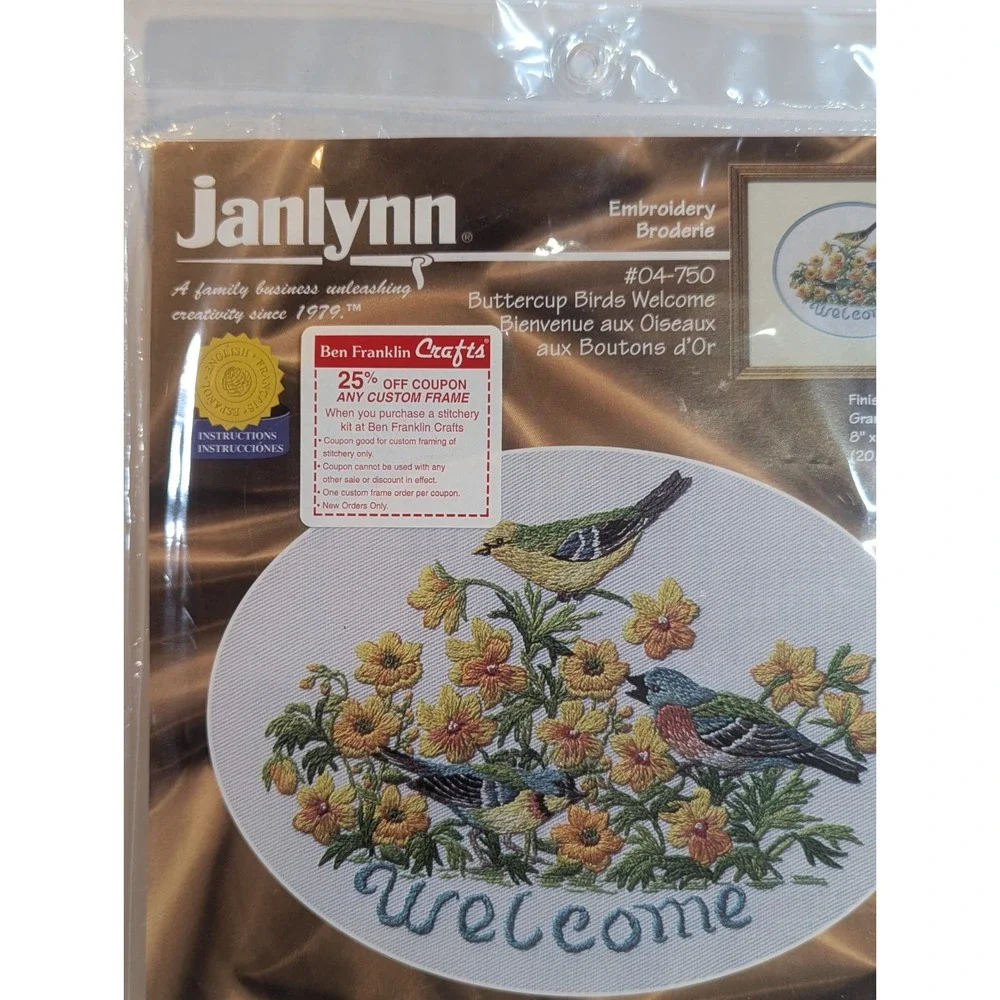 JANLYNN EMBROIDERY PATTERN #04-750 BUTTERCUP BIRDS WELCOME‎